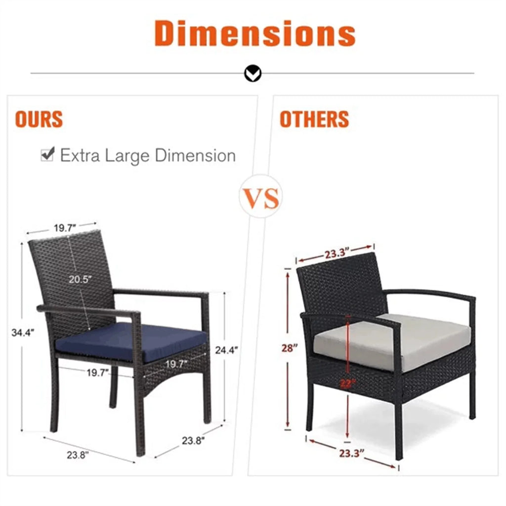 7-Piece Outdoor Patio Dining Set with Metal Table and 6 Rattan Cushioned Armchairs, Navy Blue L277142