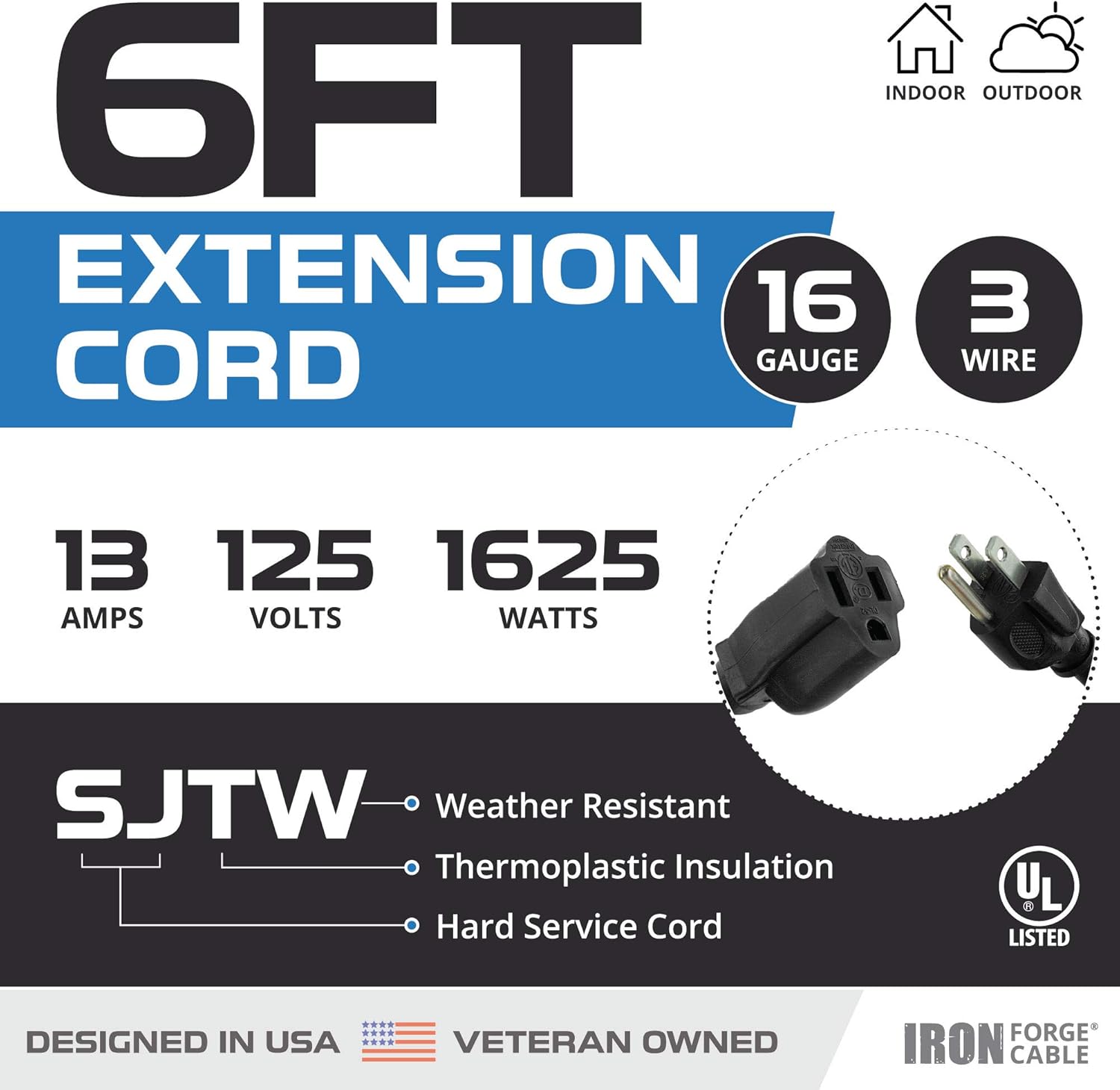 Black 16/3 100 Ft Outdoor Extension Cord with 3 Prong Grounded Plug A996