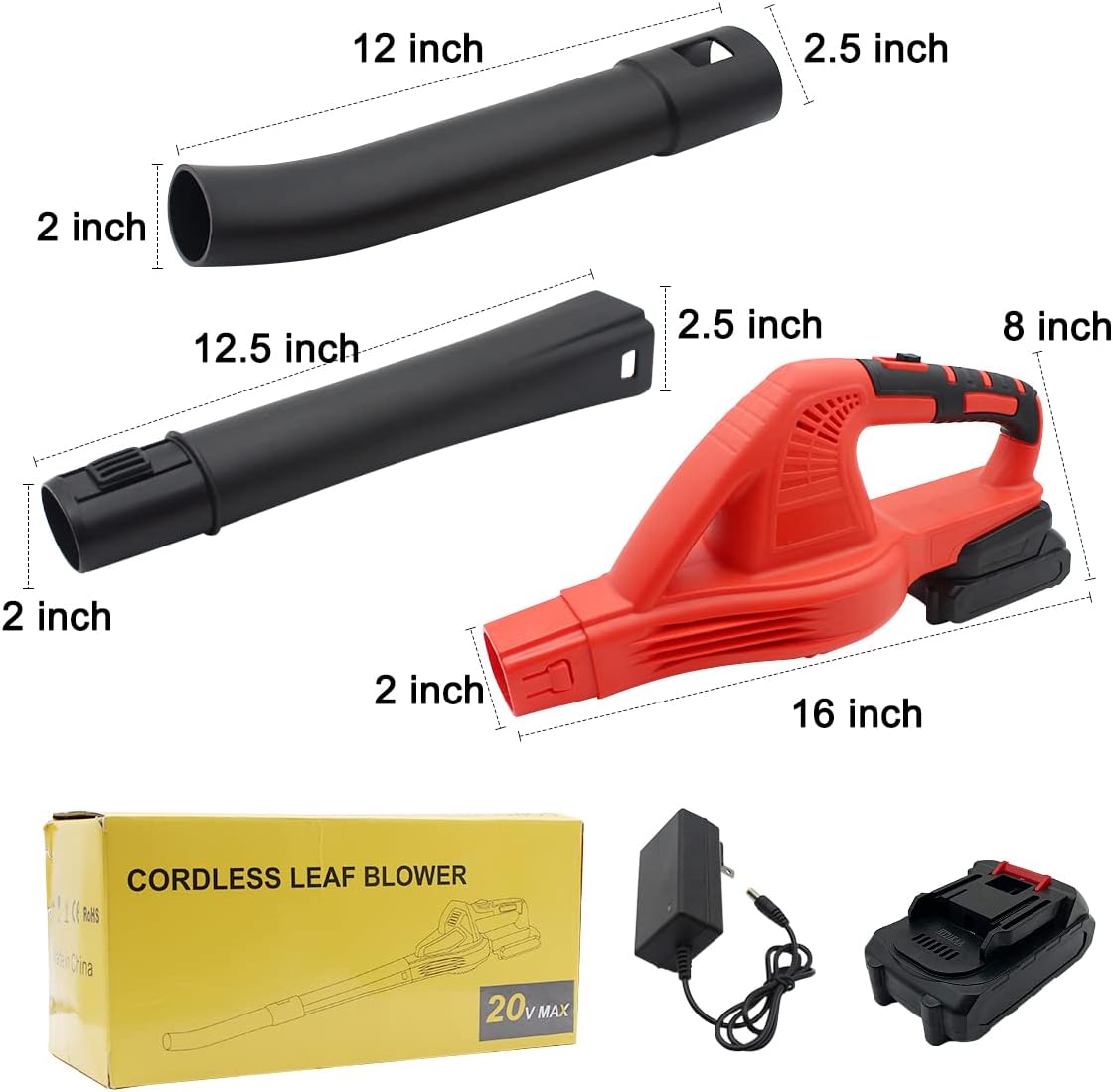 Cordless Electric Leaf Blower with 2.0Ah Battery & Fast Charger, 2 Speed Control, Pack of 2 S2433