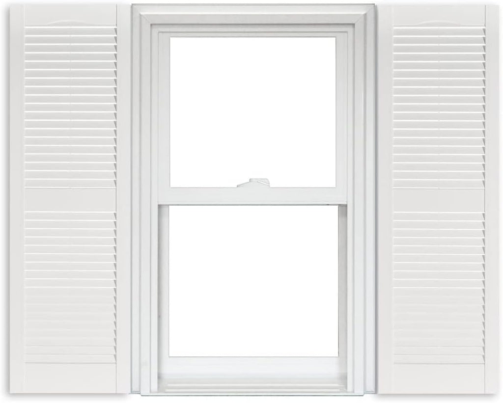 White Vinyl Louver Shutters 1 Pair 15 Inch x 63 Inch O54769